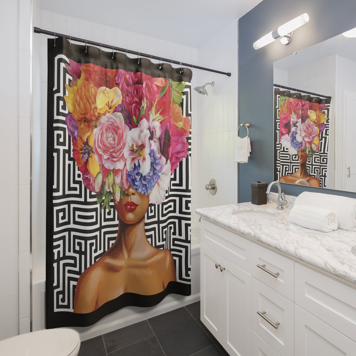 Vibrant Floral Shower Curtain, Colorful Bathroom Decor, Boho Chic Style, Gift for Home, Art for Bath - LOLA VEGAS ART