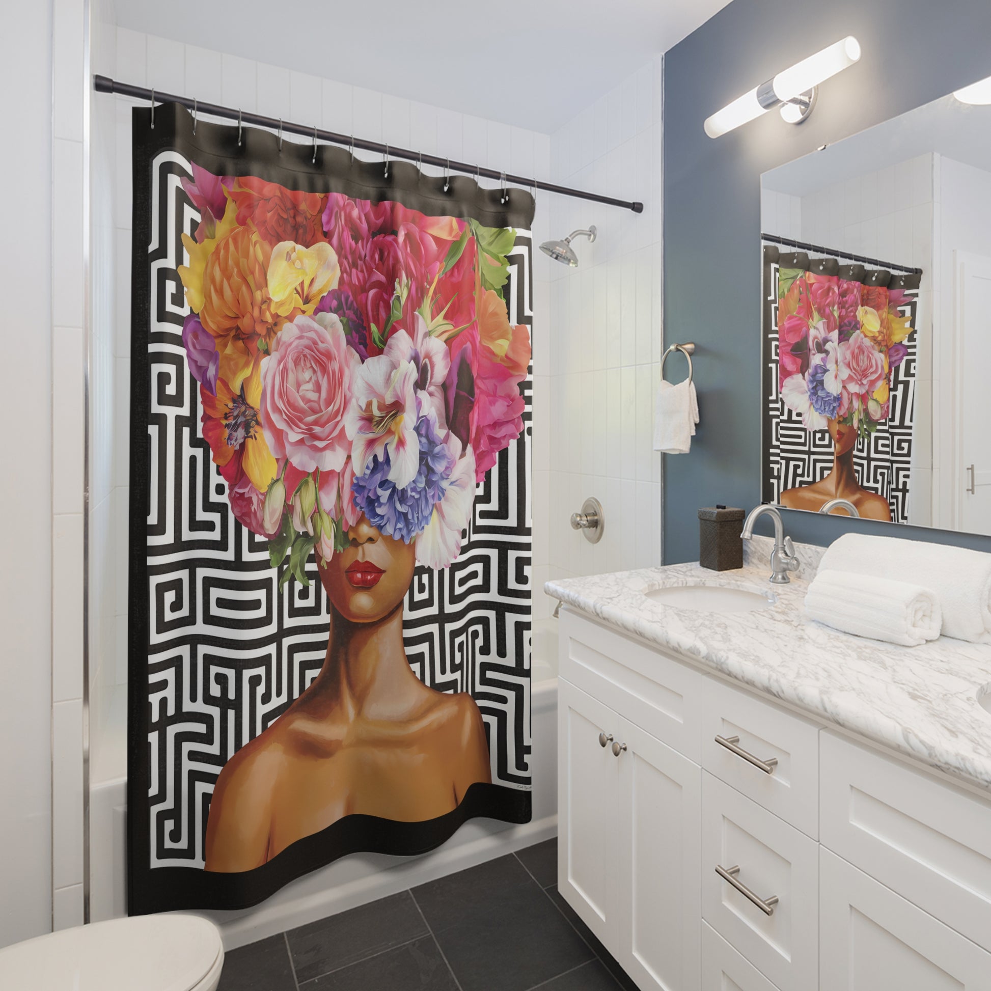 Vibrant Floral Shower Curtain, Colorful Bathroom Decor, Boho Chic Style, Gift for Home, Art for Bath - LOLA VEGAS ART