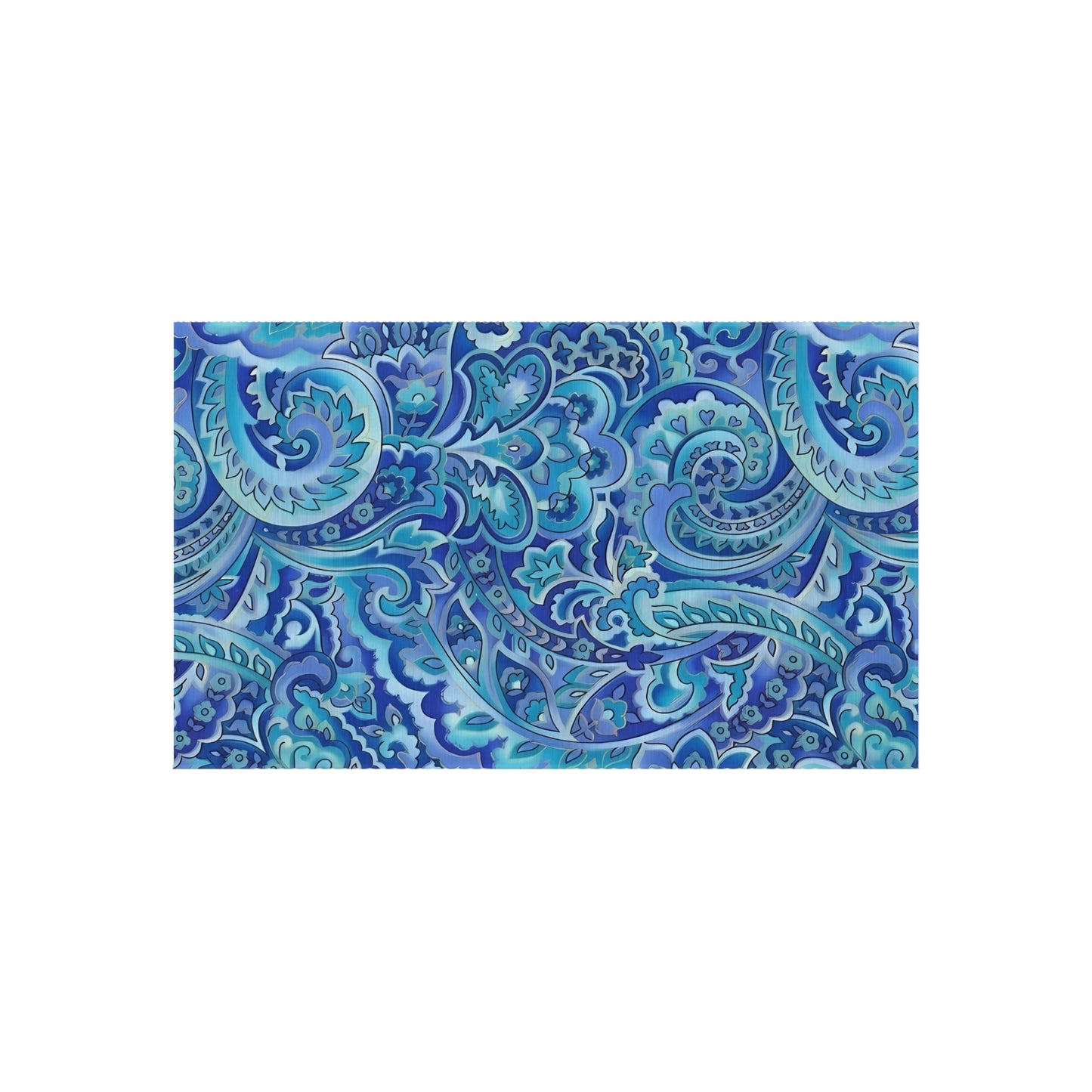 Blue Paisley Pattern Outdoor/Indoor Rug | Waterproof Patio Mat