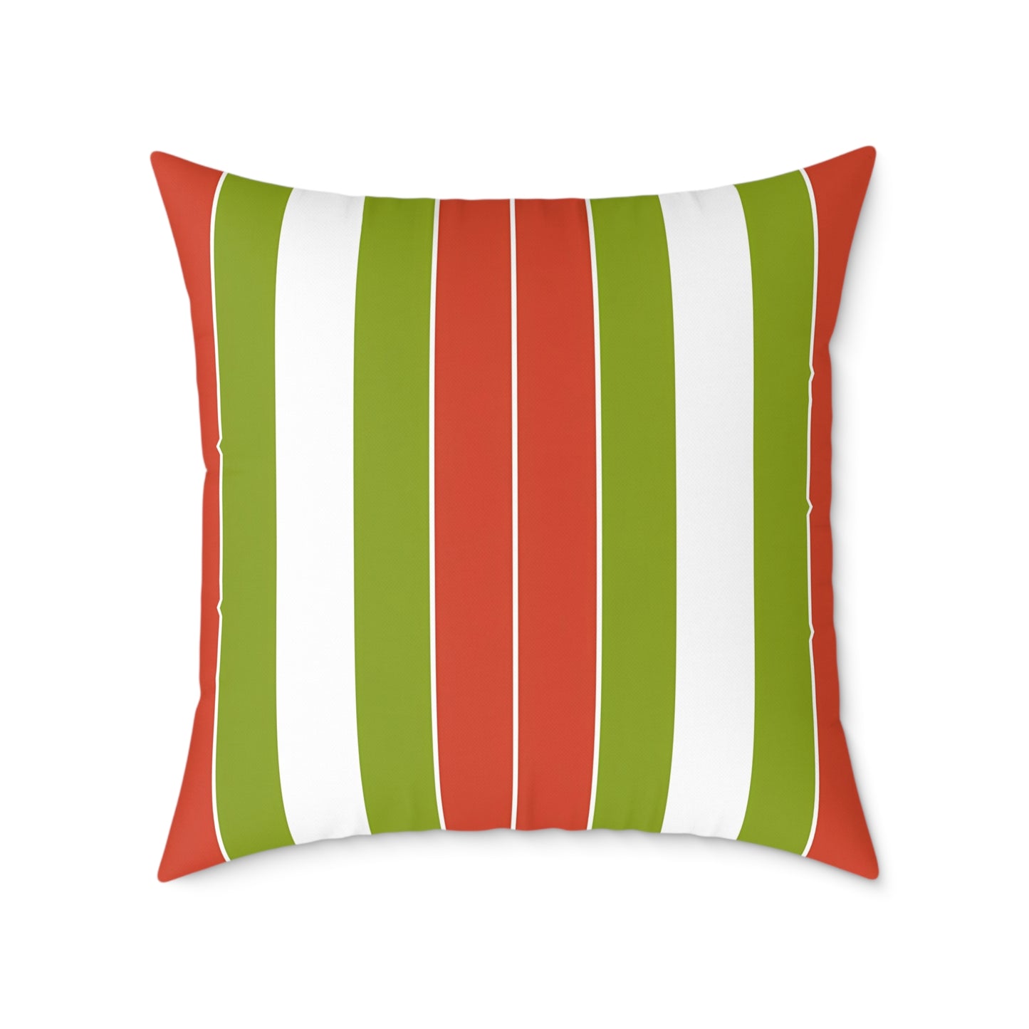 Orange White Green Stripe Pillow | Square Poly Canvas Pillow