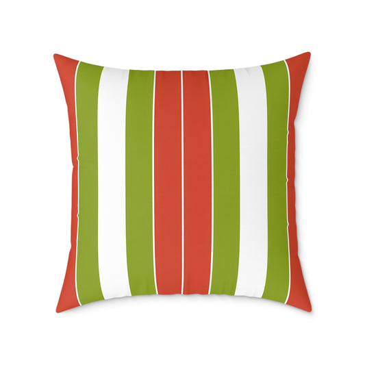 Orange White Green Stripe Pillow | Square Poly Canvas Pillow