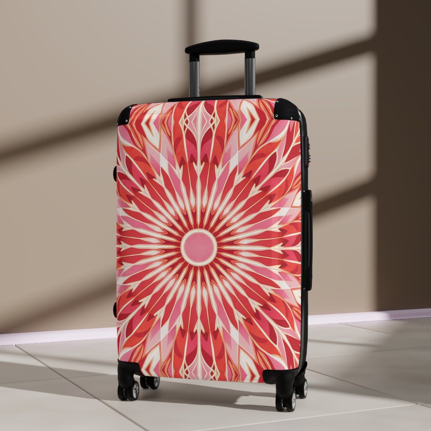 Suitcase, BOHO Flower Design Luggage, Unique Travel Bag for Bohemian Gift, Eclectic Suitcase, Orange Pink White, Floral Travel Bag, Gift for