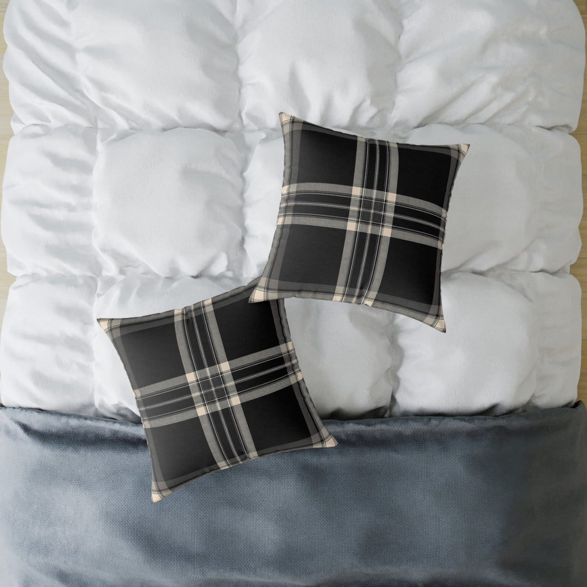 Black Gray Beige Plaid Square Poly Canvas Pillow | Buffalo Check Throw Pillow