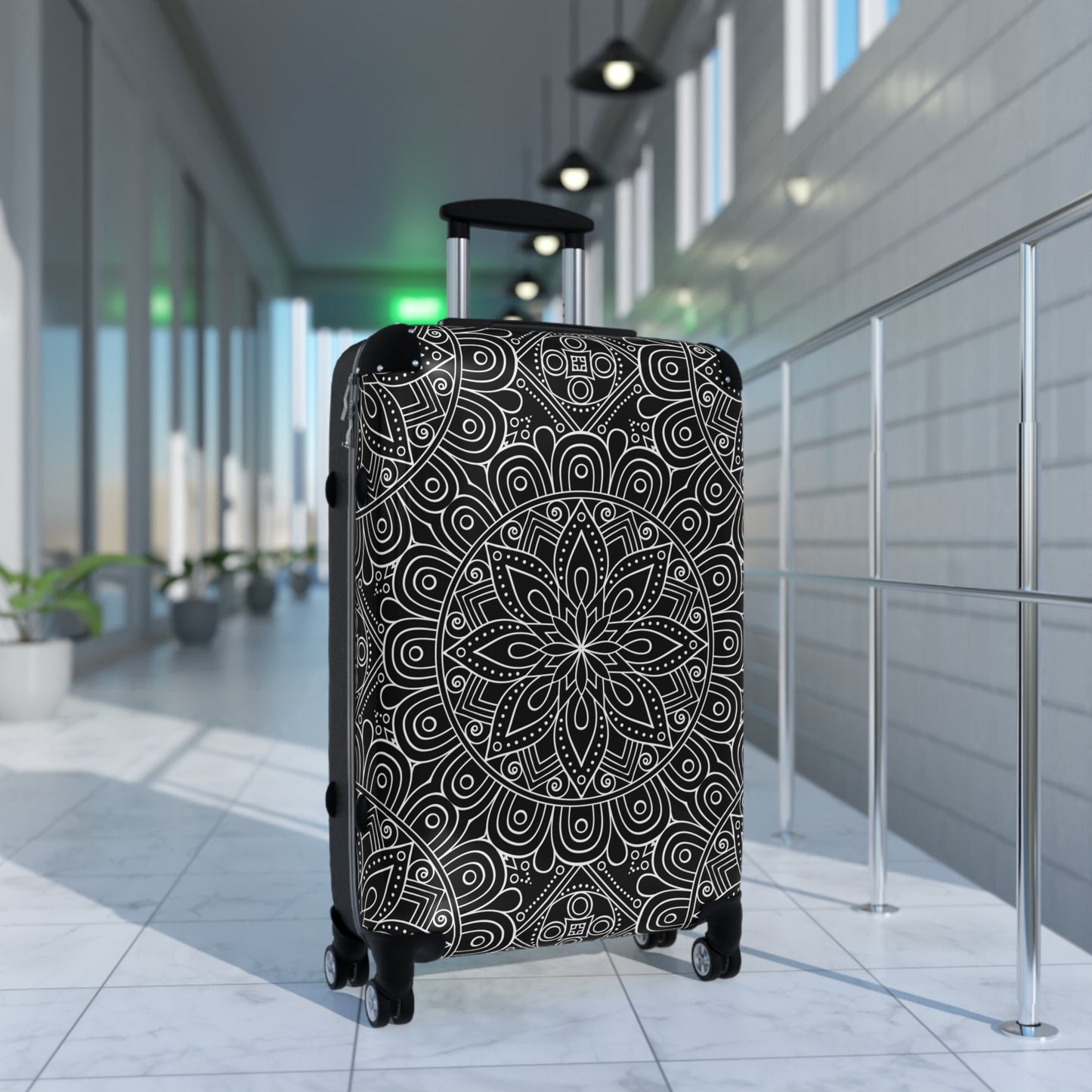 Black White Mandala Suitcase | Floral Geometric Carry-On