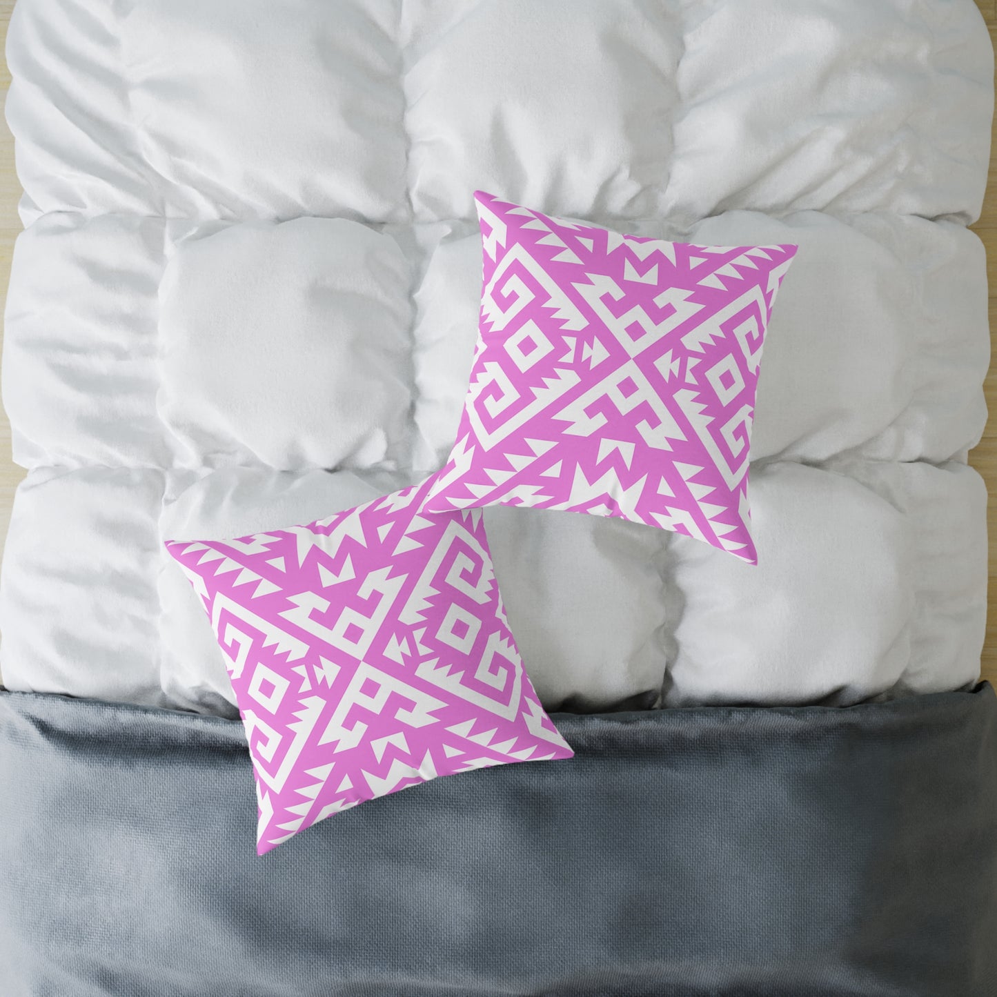 Pink White Boho Geometric Aztec Pattern Pillow | Square Pillow
