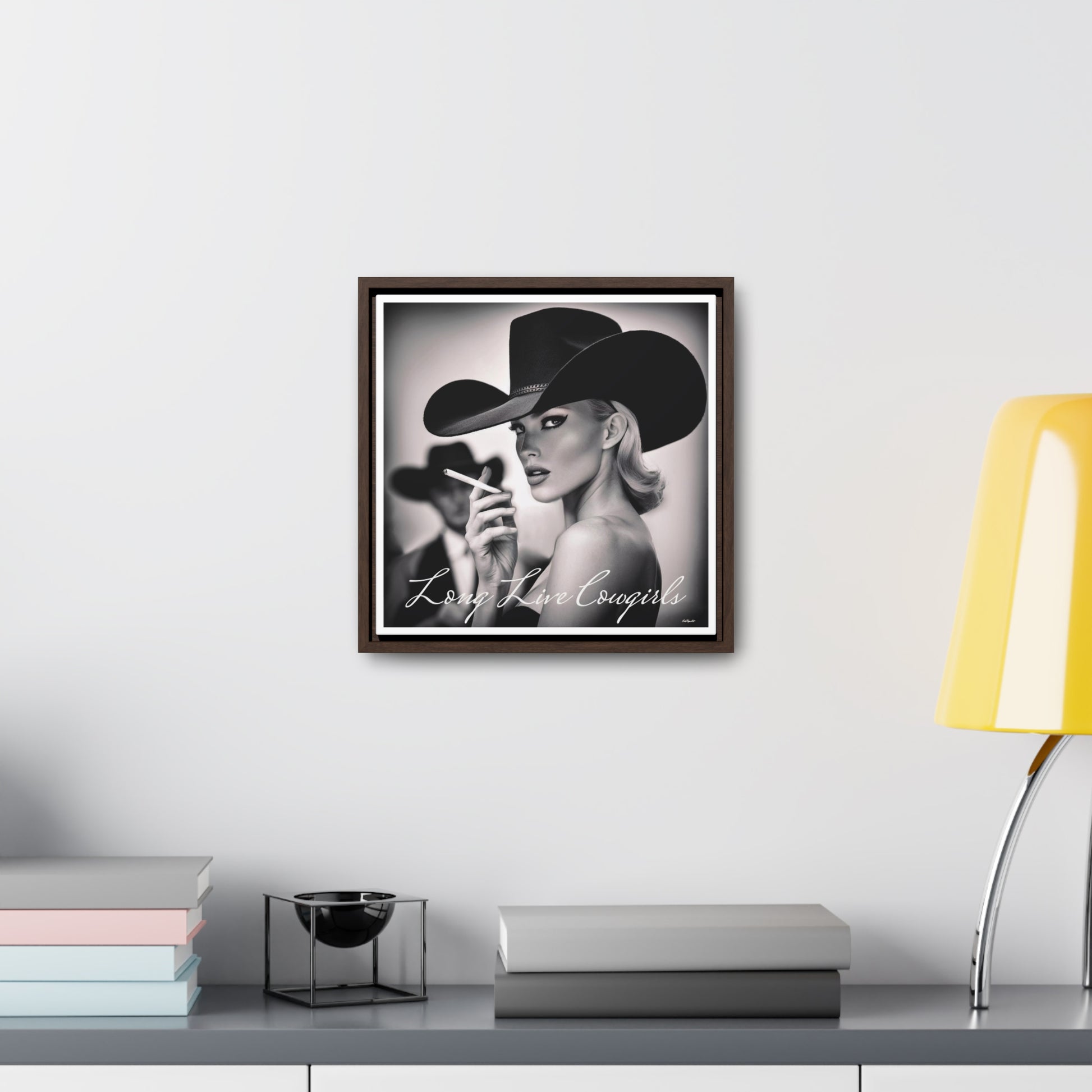 Square Frame Wall Art, Fashion Photography, Cowgirl Decor, Gallery Canvas Wraps, Glam Girl Gift, Black and White Photo Print - LOLA VEGAS ART