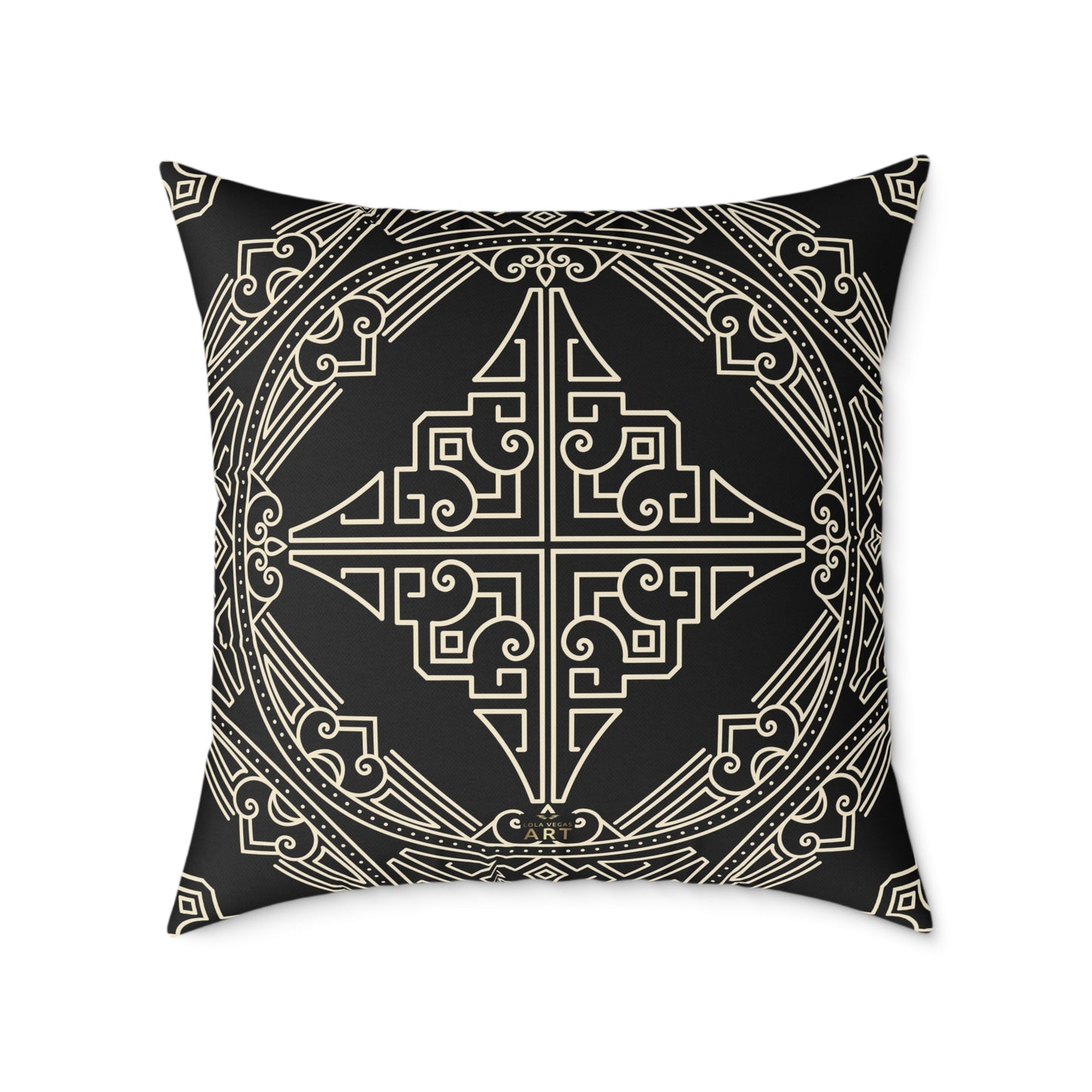 Black and Off-White Geometric Celtic Knot Square Pillow | Poly Canvas Throw Pillow