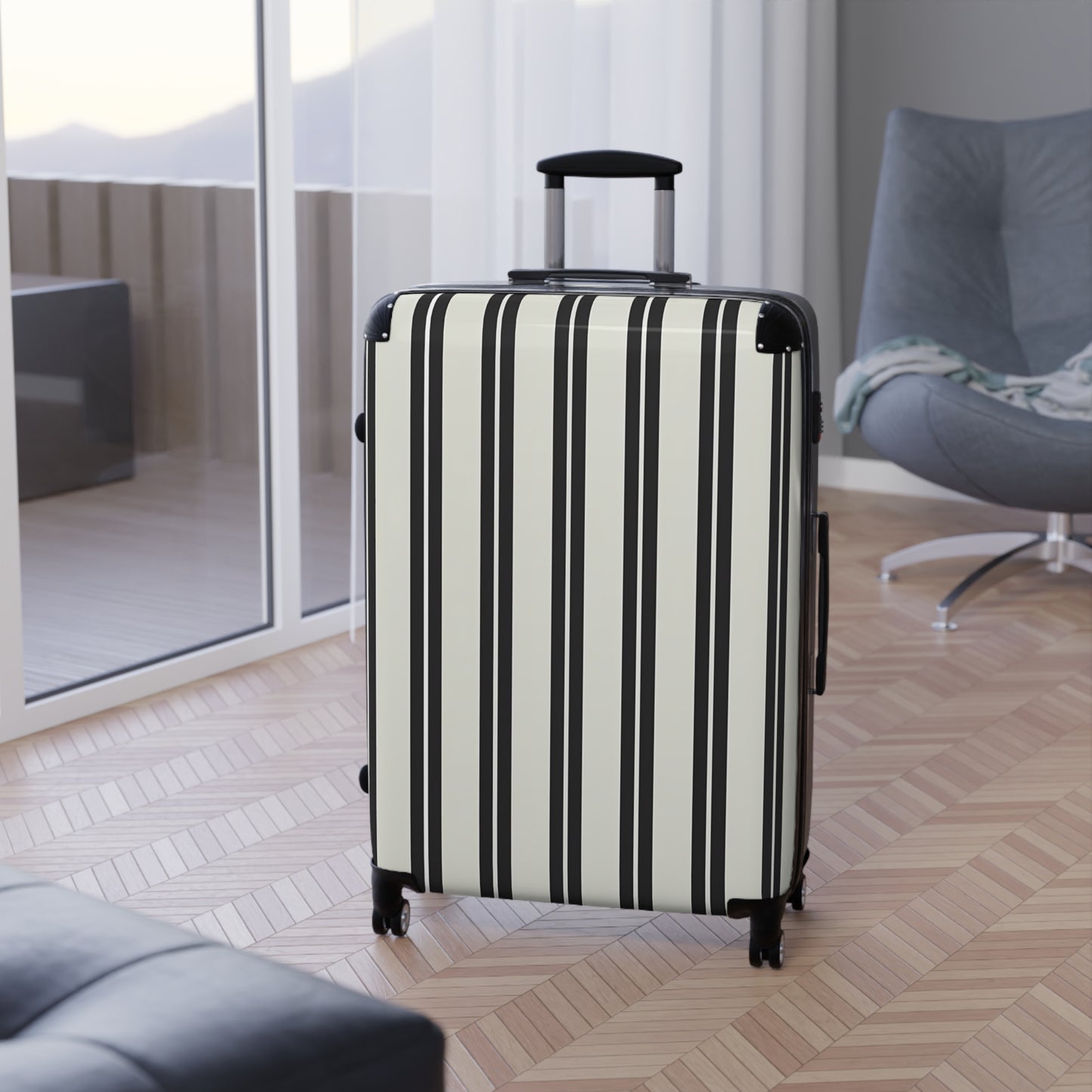Black and White Vertical Stripes Suitcase | Hard Shell Carry-On Luggage