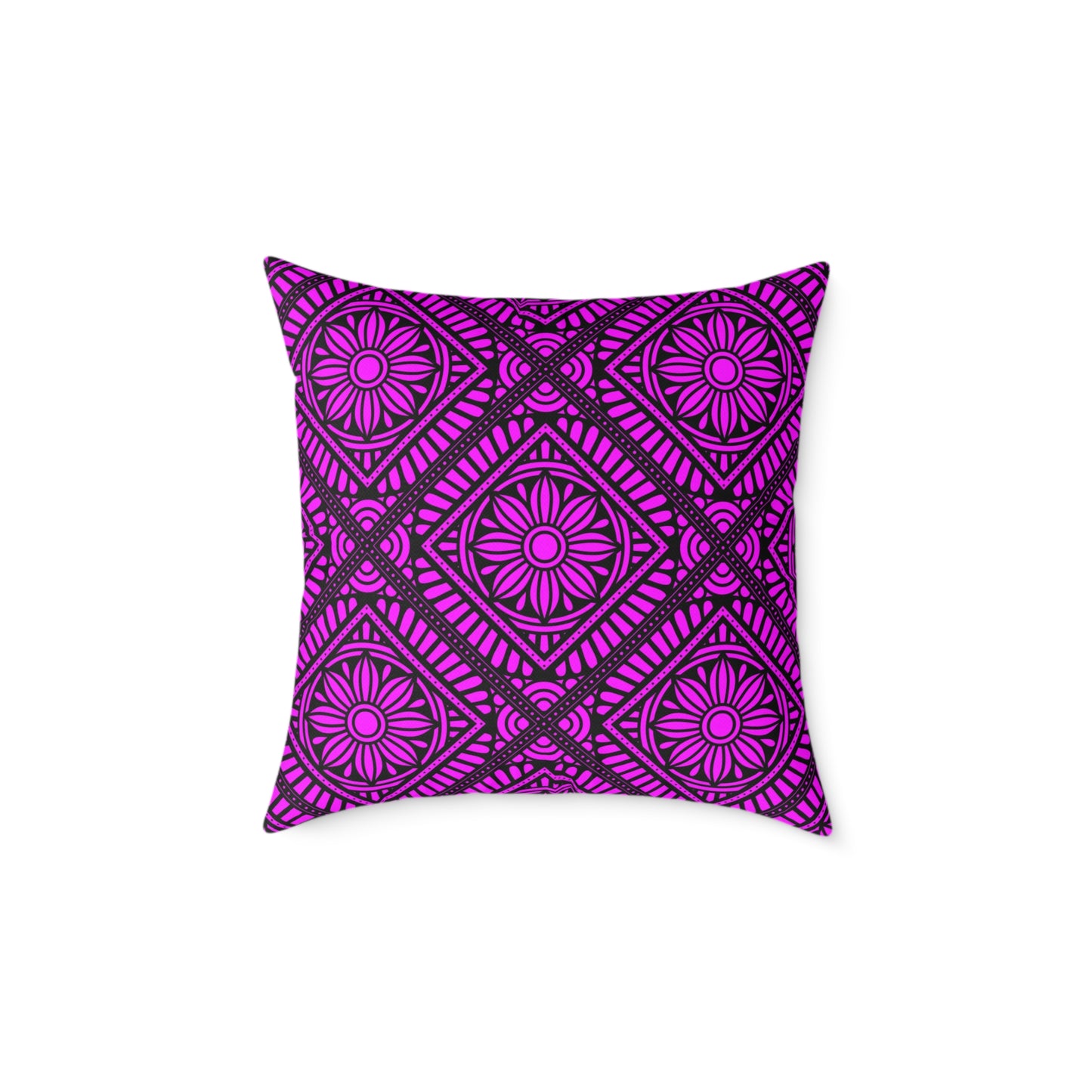 Magenta Floral Tile Pillow | Square Throw Pillow, Geometric Pattern