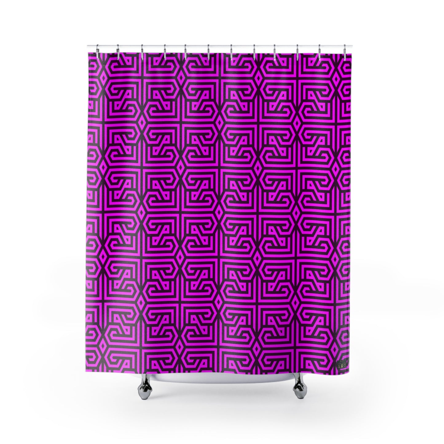 Geometric Maze Pattern Shower Curtain | Purple Pink Tribal Tiles