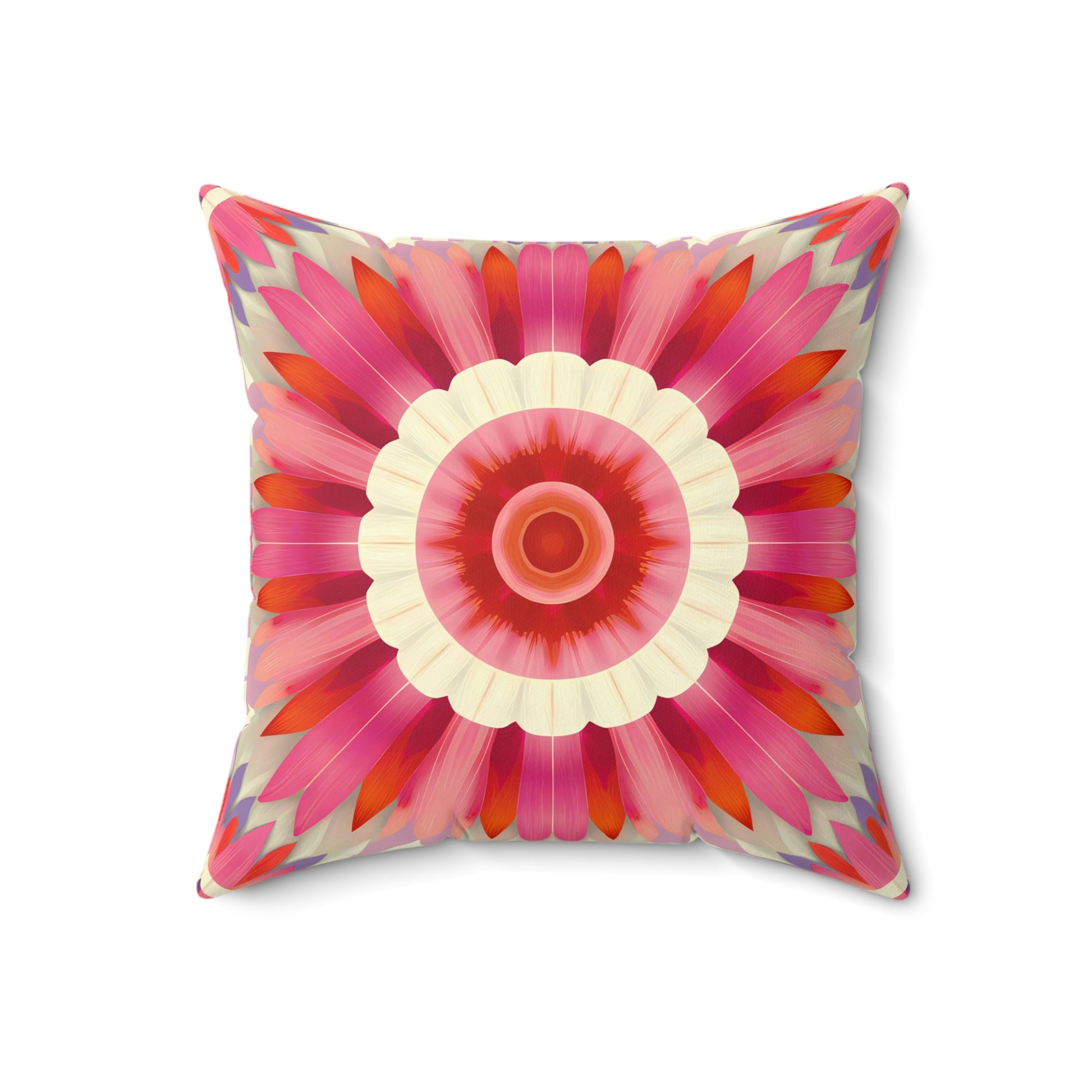 Boho Flower Square Pillow, Southwestern Eclectic Decor, Off-White Pink Bohemian Cushion, Home Accent, Gift for Her, Throw Pillow - LOLA VEGAS ART