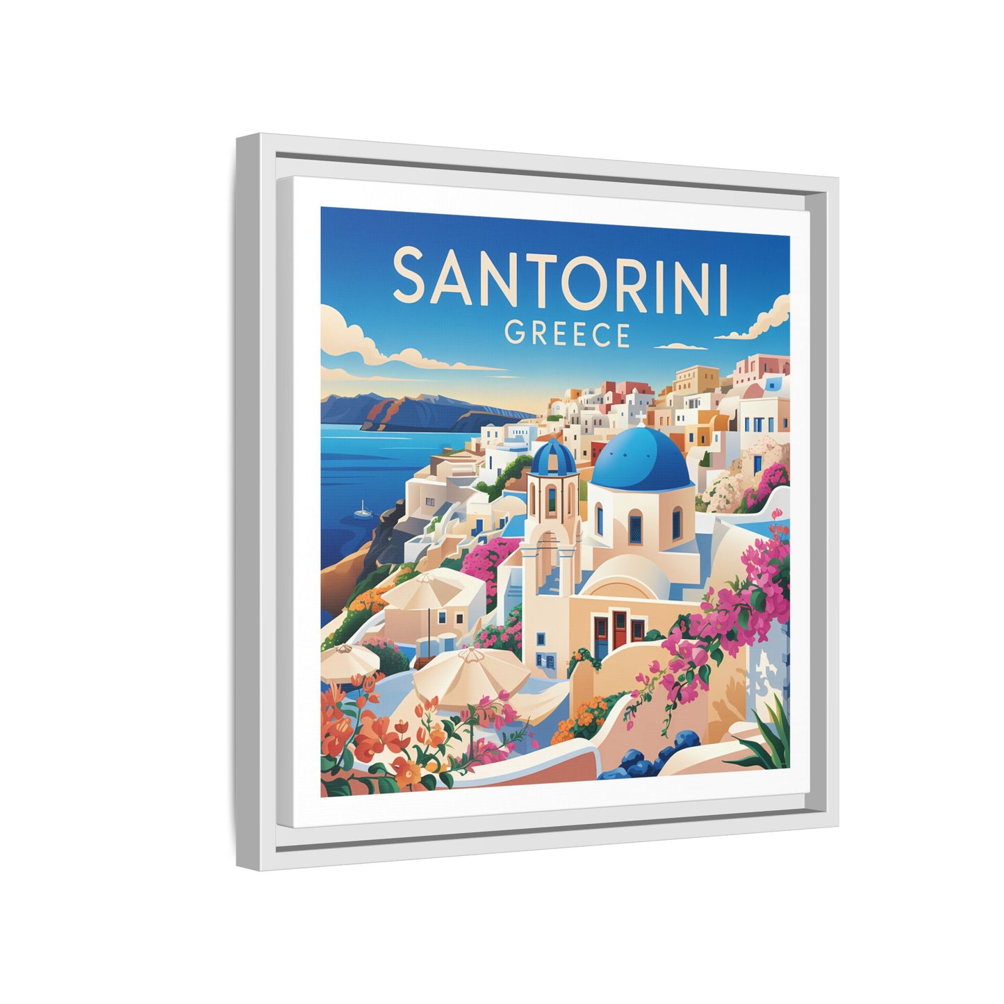 Santorini Greece Travel Art Matte Canvas Framed Wall Art