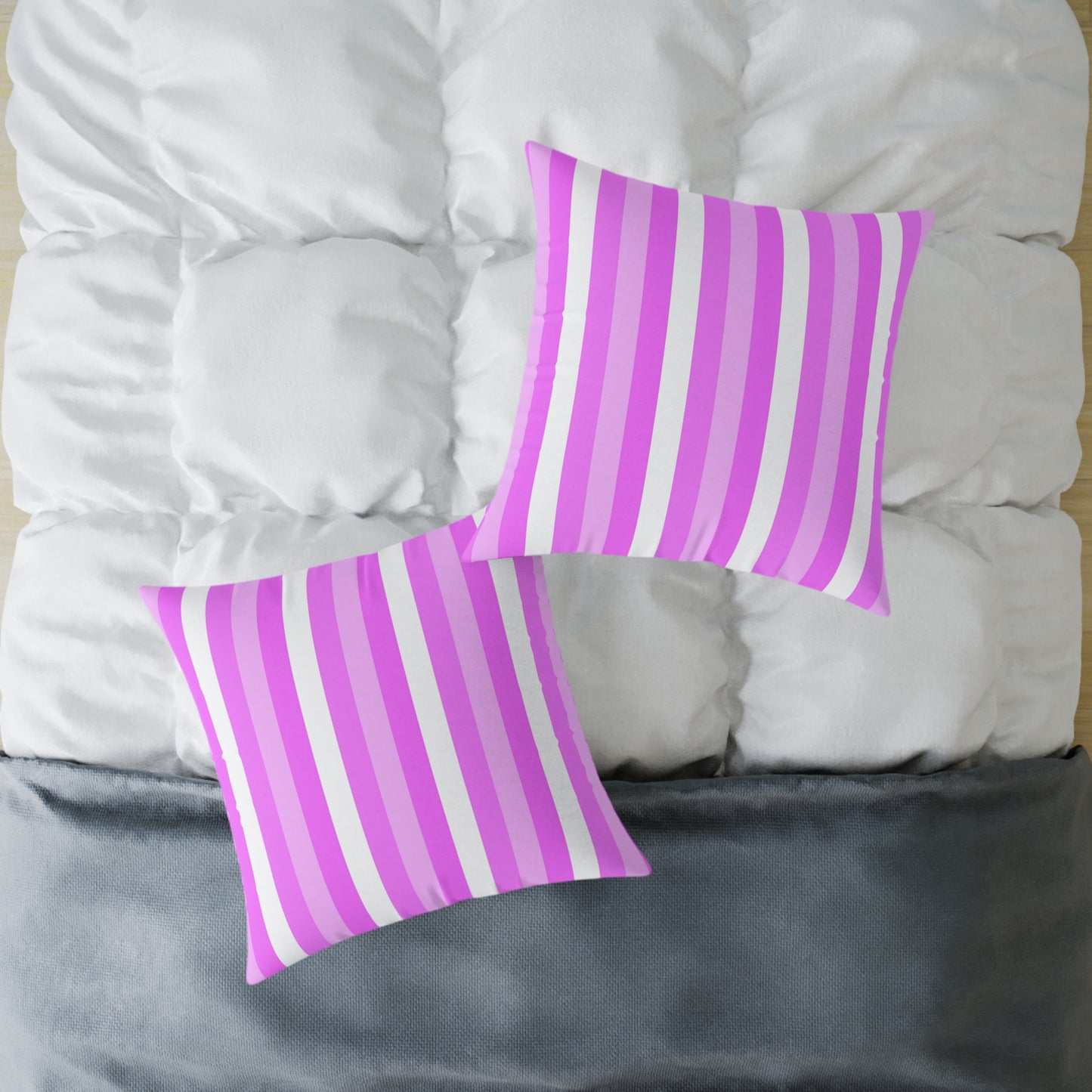Pink White Stripe Pattern Square Pillow | Poly Canvas Pillow