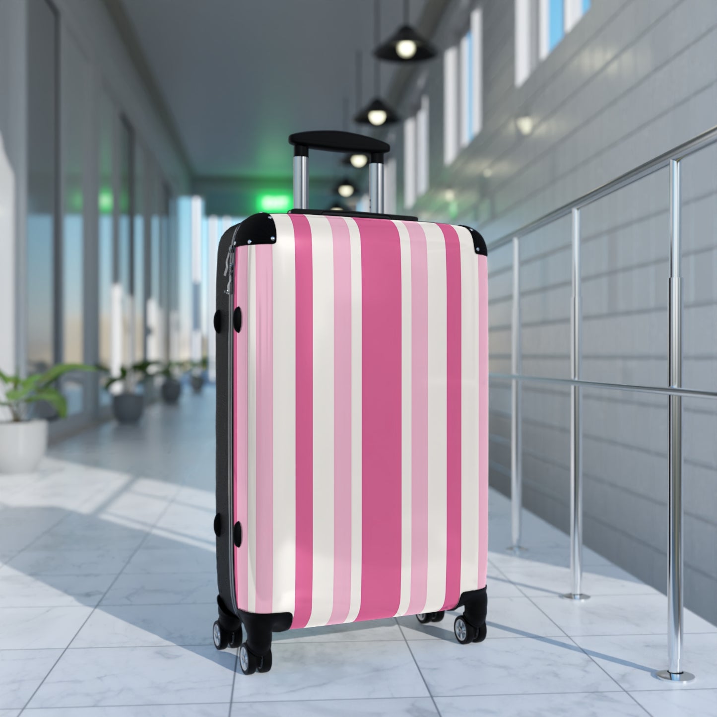 Pink Striped Suitcase | Hard Shell Luggage