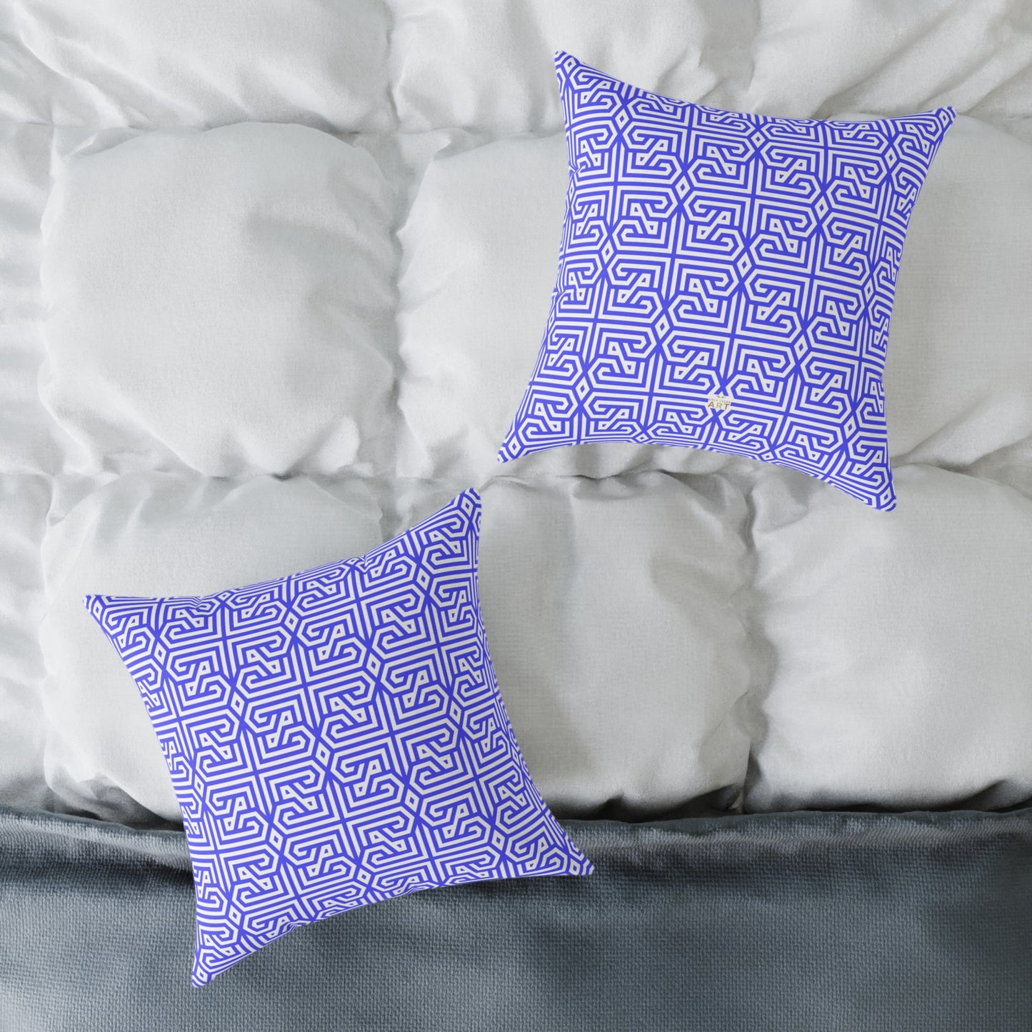 Geometric Greek Key Pattern Periwinkle Pillow | Square Canvas Throw Pillow, Modern Home Decor, Accent Cushion, Gift for Her, Boho Style,