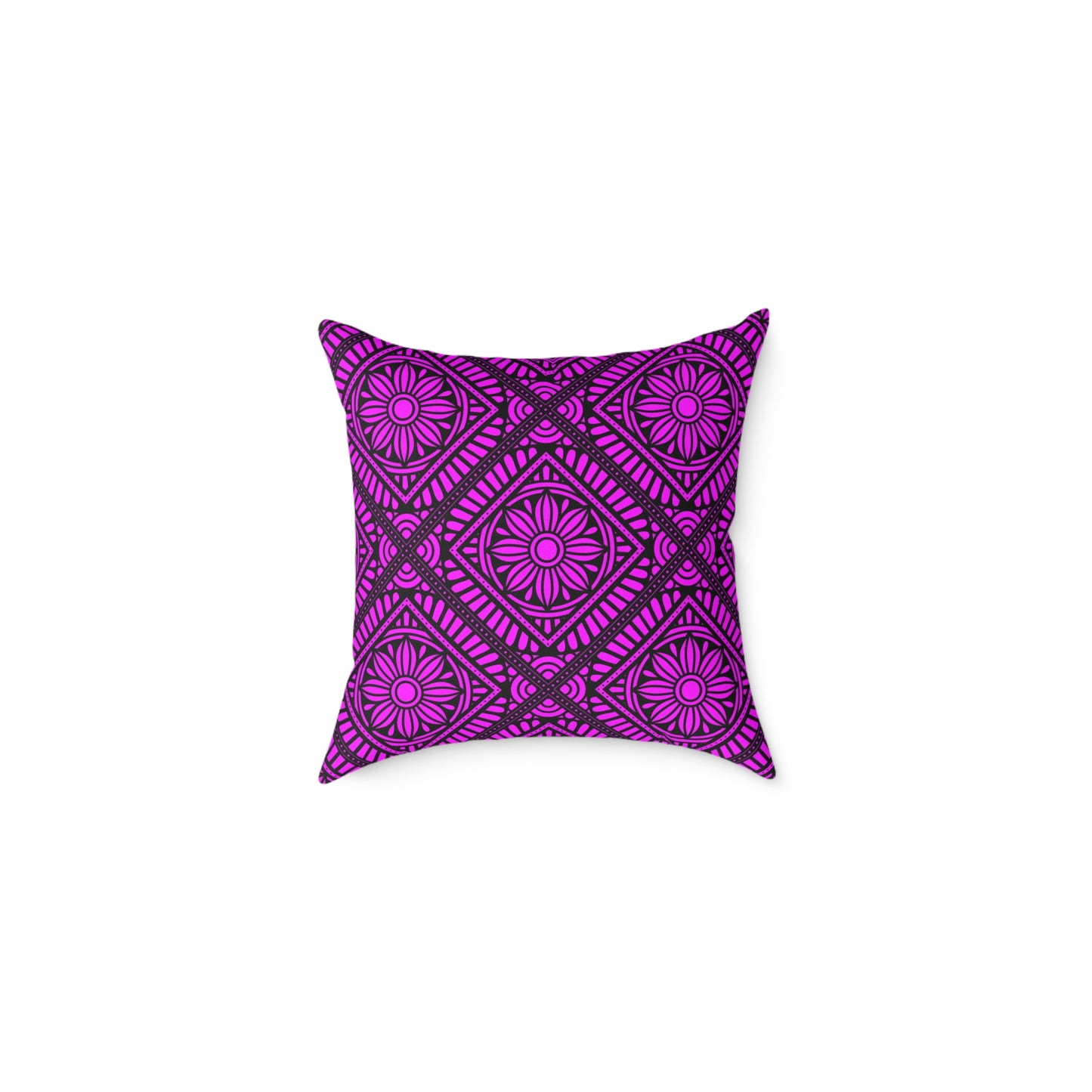 Magenta Floral Tile Pillow | Square Throw Pillow, Geometric Pattern