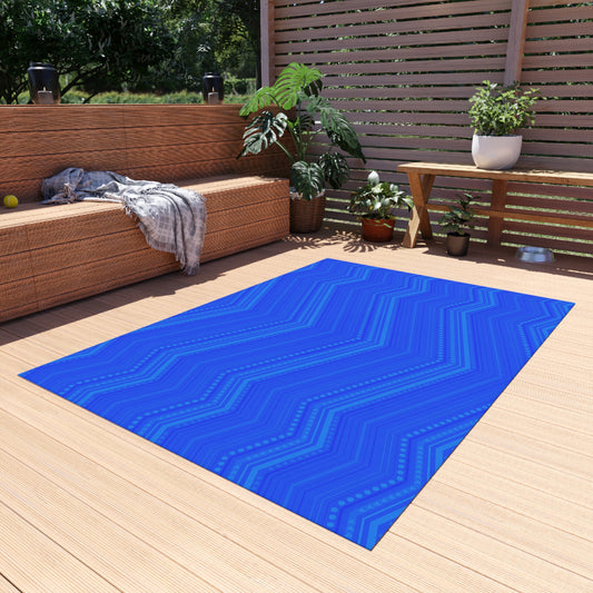 Blue Chevron Outdoor/Indoor Rug | Modern Patio Mat, Weather-Resistant