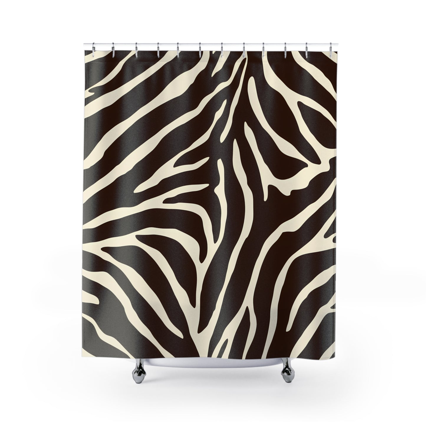 Zebra Stripe Shower Curtain, Brown & White Bathroom Decor, Glam Luxury Bath Curtain, Animal Print Bathroom Accessories, Safari Theme Home