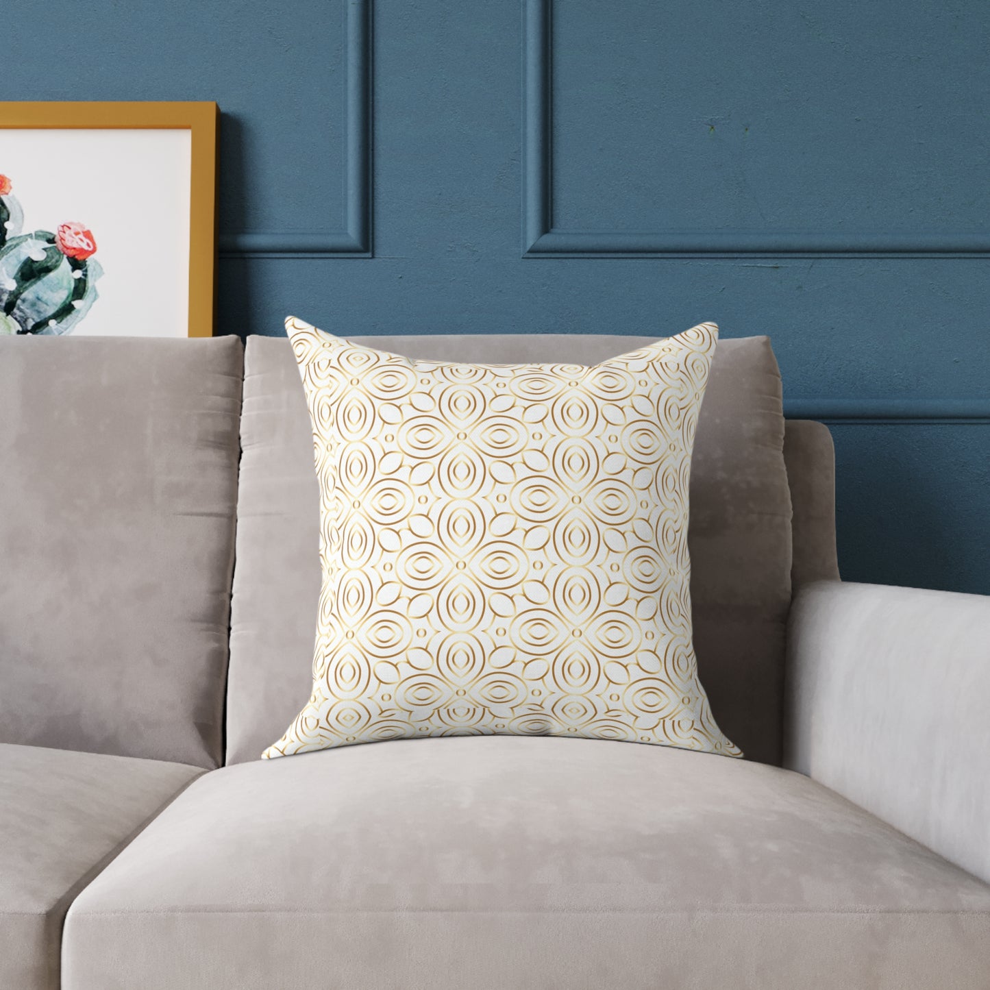 Neutral Floral Medallion Square Poly Canvas Pillow | Beige Boho Pattern
