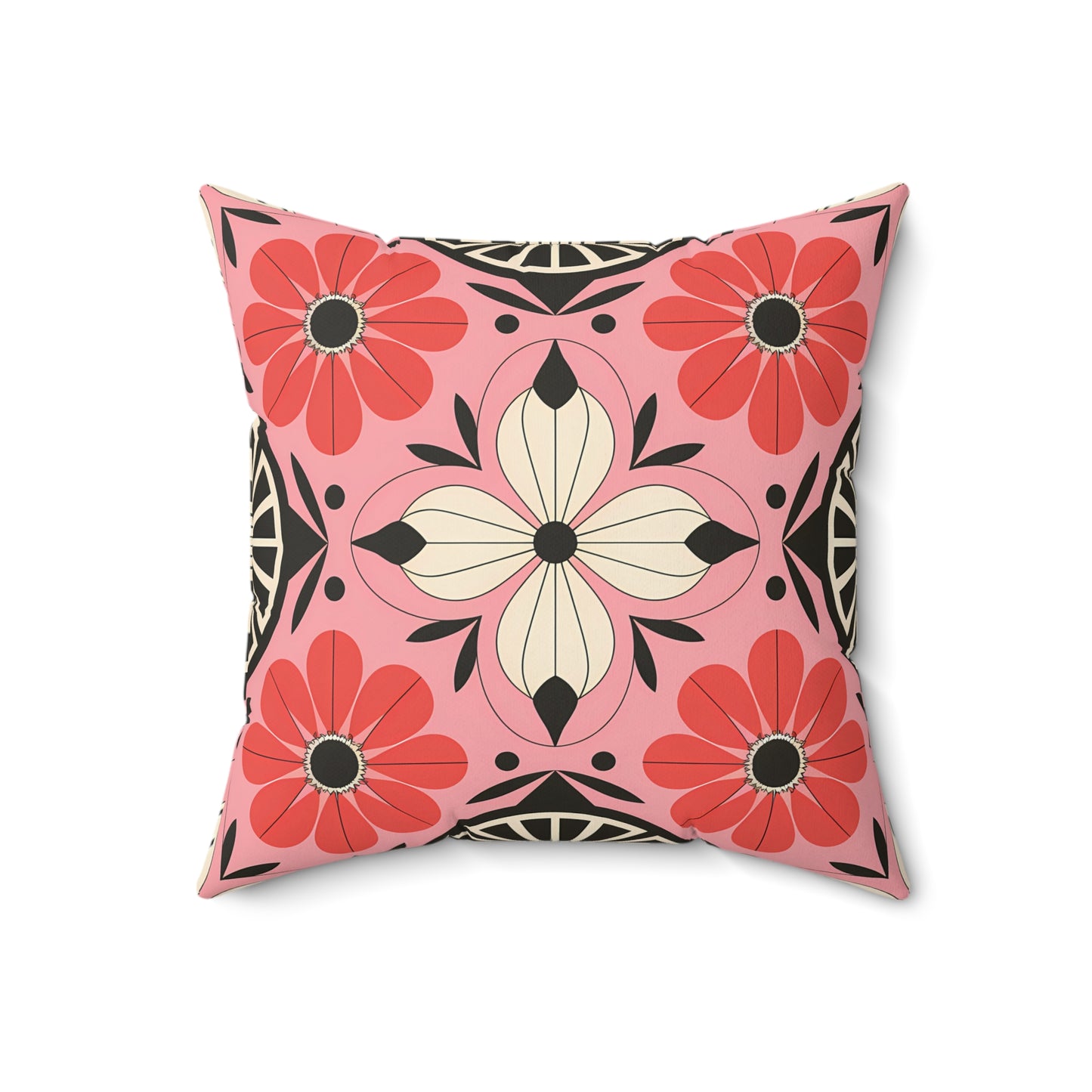 Pink, Red & Black Floral Decorative Pillow - Cozy Home Accent, Boho Chic Decor, Gift for Her, Room Makeover, Stylish Couch Throws - LOLA VEGAS ART