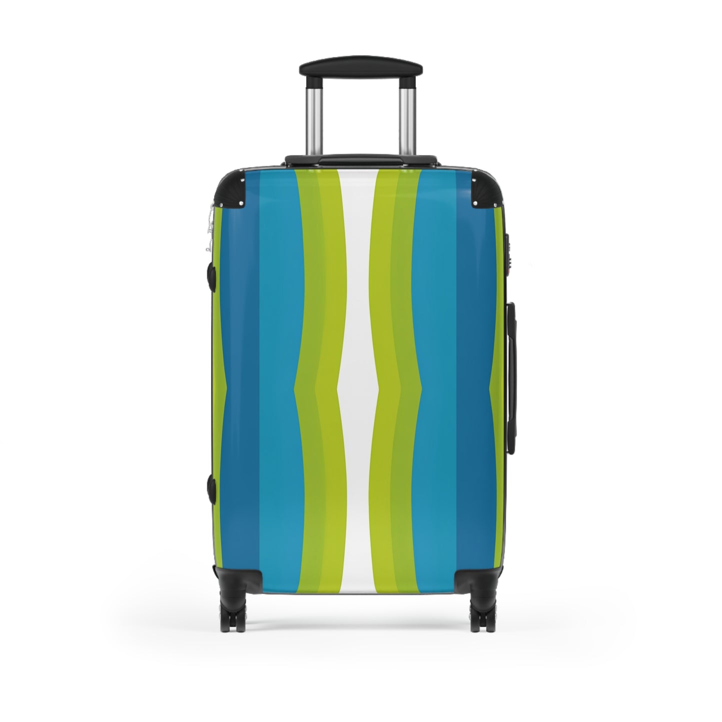 Blue Green Wave Stripe Suitcase | Travel Luggage