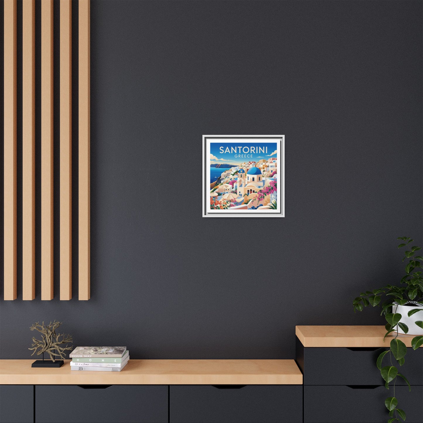 Santorini Greece Travel Art Matte Canvas Framed Wall Art