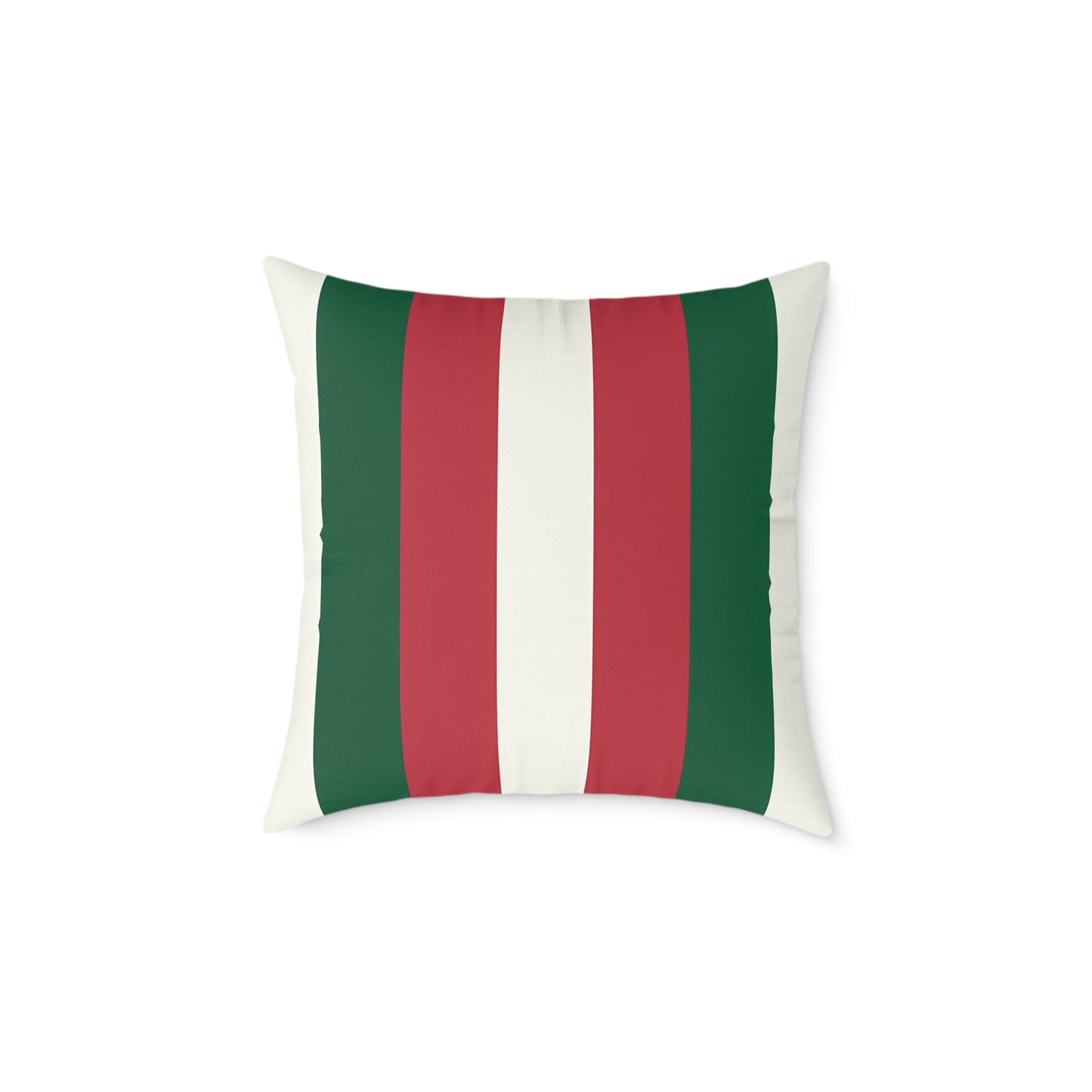 Green Red White Stripe Pillow | Square Poly Canvas Pillow