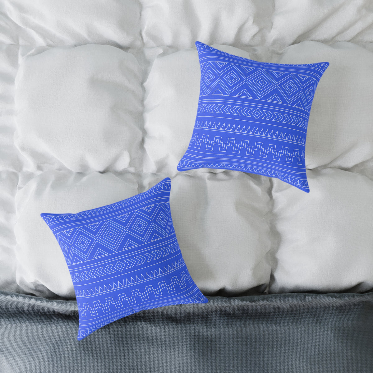 Blue Aztec Pattern Square Pillow | Geometric Tribal Throw Pillow