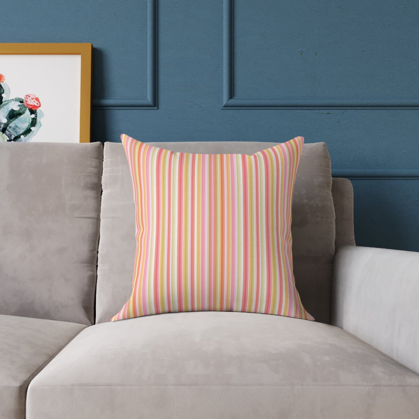 Pastel Stripe Square Pillow | Pink Yellow Green Striped Decorative Pillow