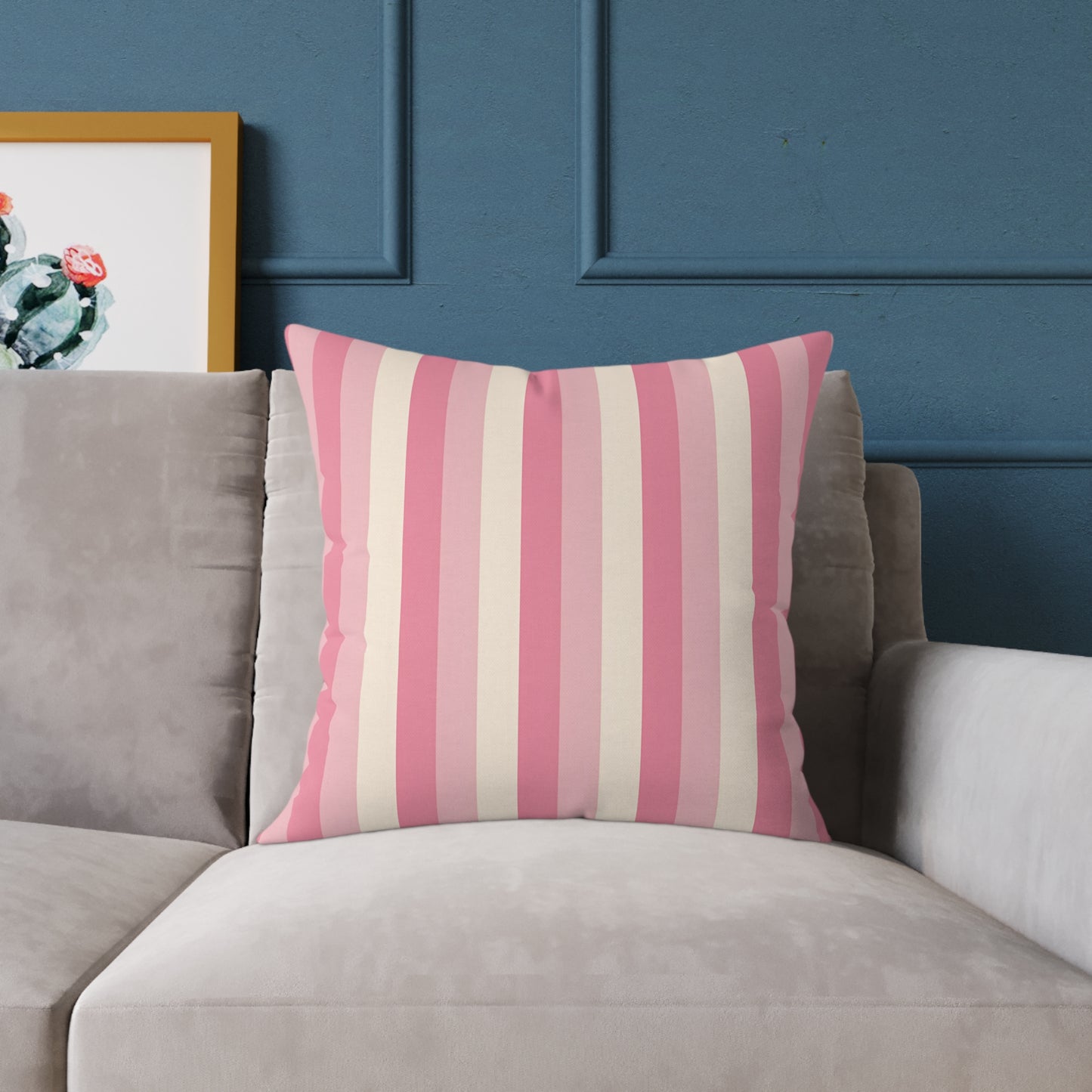 Pink Creme Stripe Square Pillow | Pastel Striped Throw Cushion