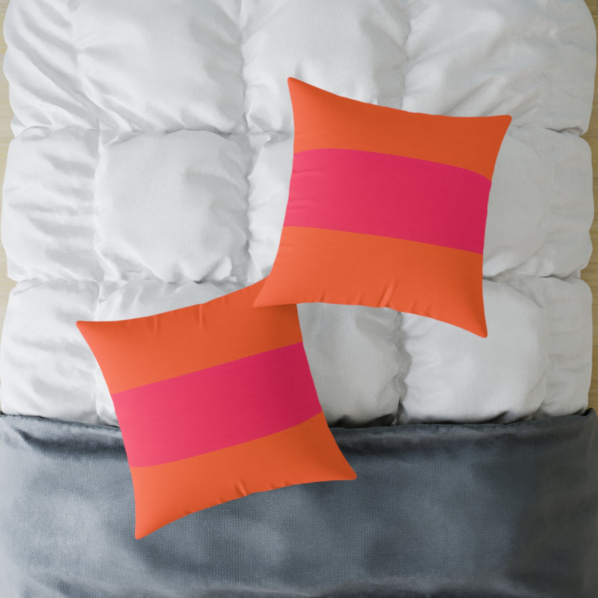 Bold Pink Stripe Square Pillow | Orange Background Poly Canvas