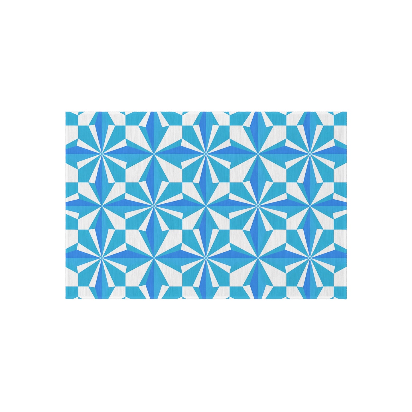 Blue White Geometric Pinwheel Pattern Outdoor/Indoor Rug | Patio Mat