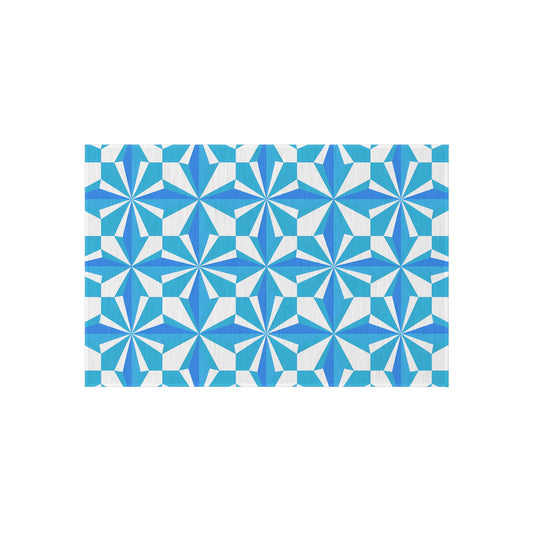 Blue White Geometric Pinwheel Pattern Outdoor/Indoor Rug | Patio Mat