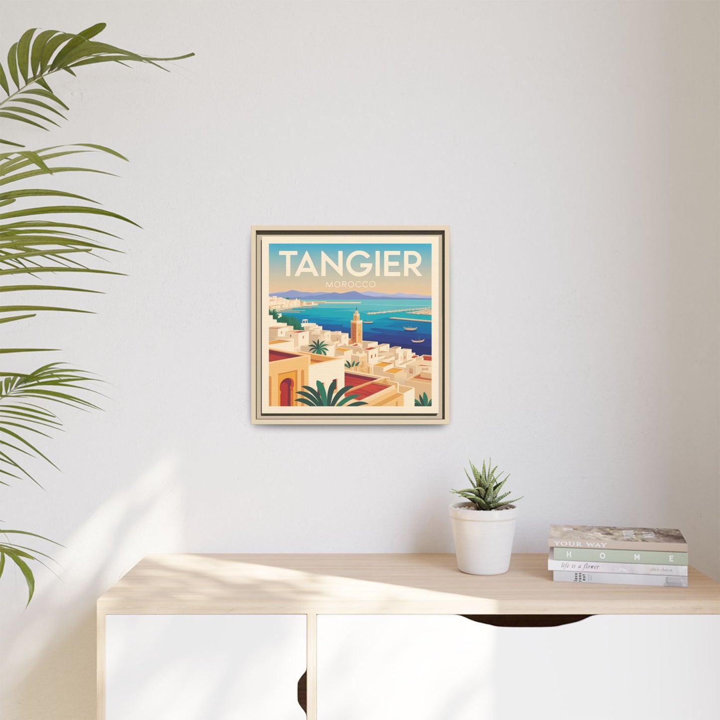 Tangier Morocco Travel Framed Wall Art Matte Canvas | Vintage Style Coastal Wall Art