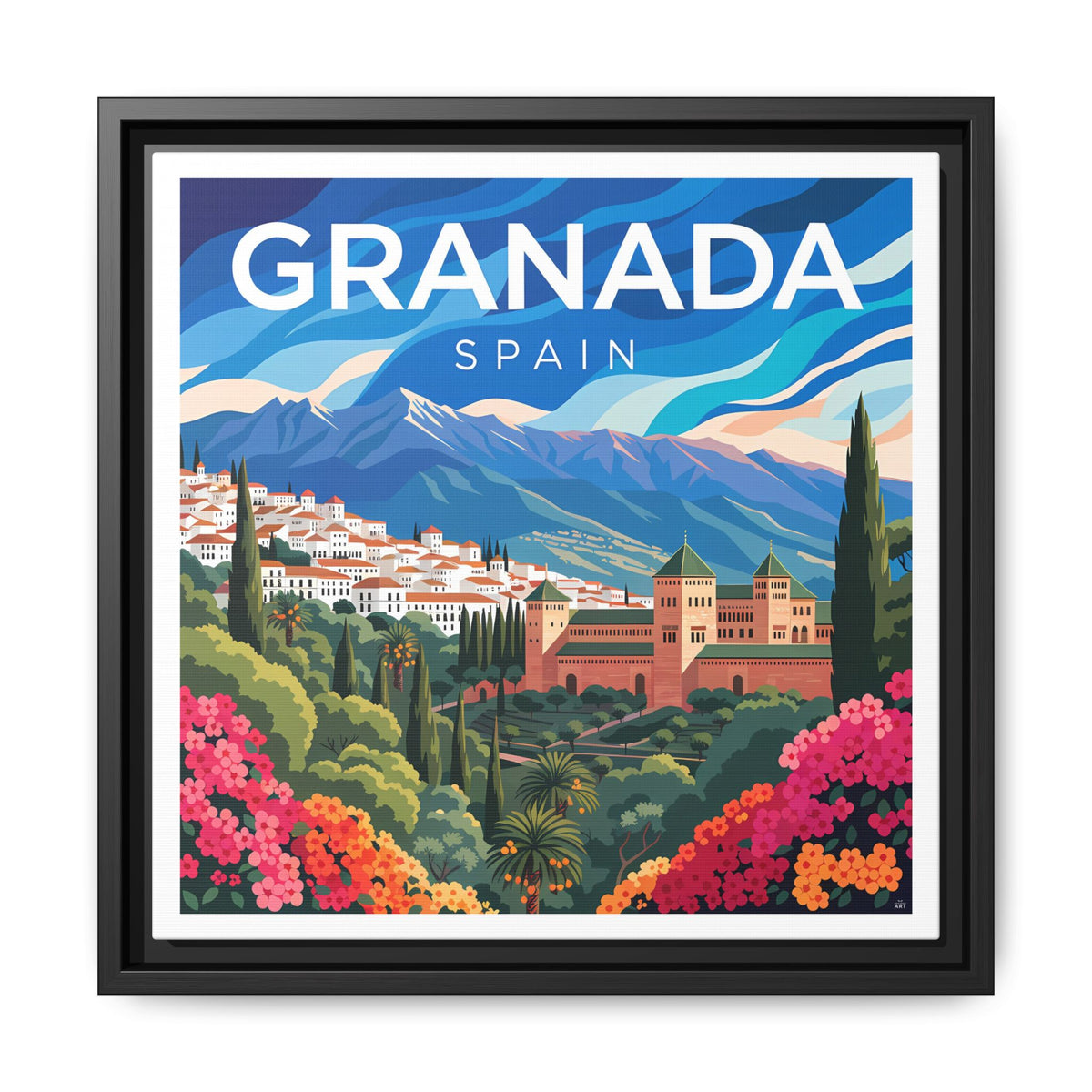 Granada Spain Vintage Travel Art Matte Canvas Framed
