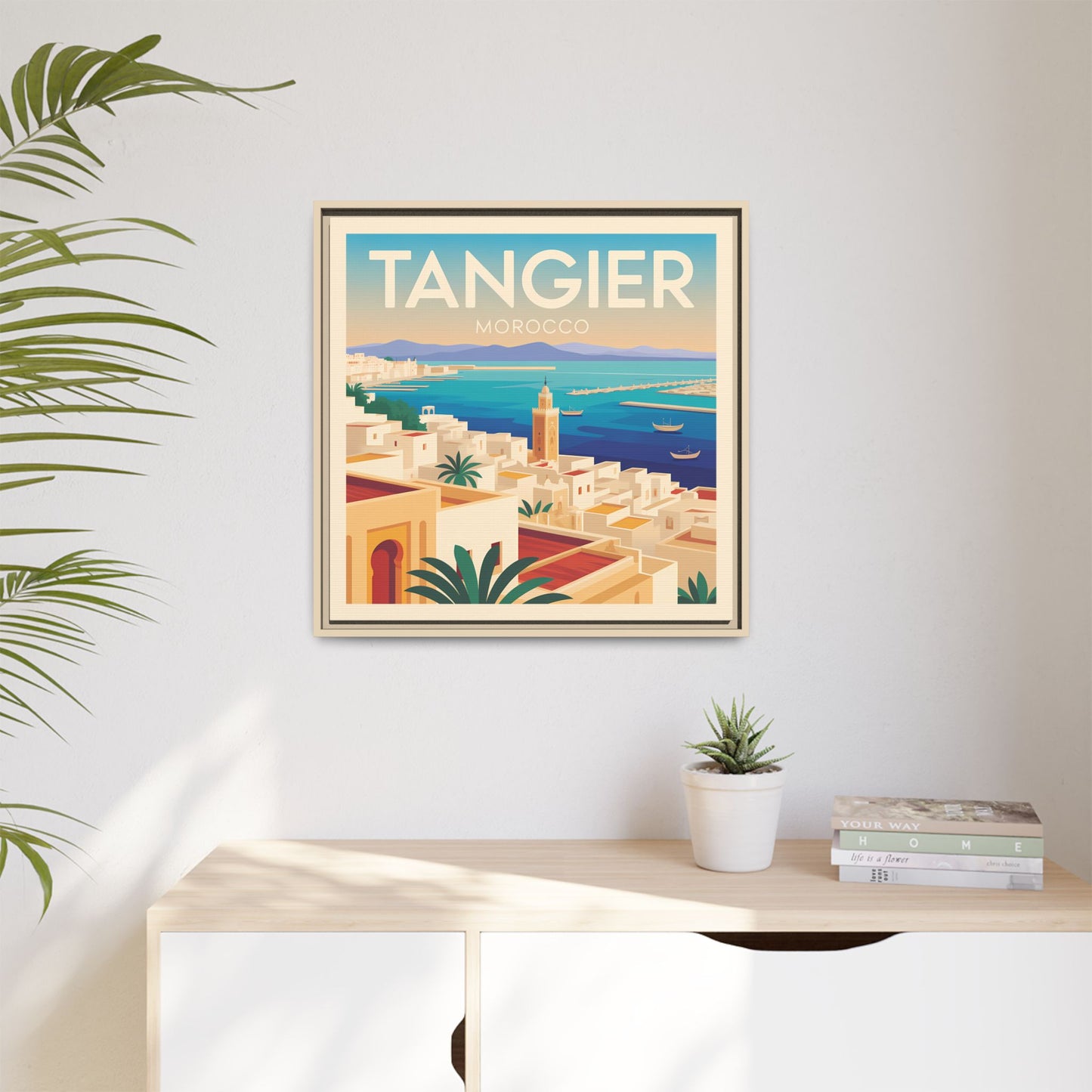 Tangier Morocco Travel Framed Wall Art Matte Canvas | Vintage Style Coastal Wall Art
