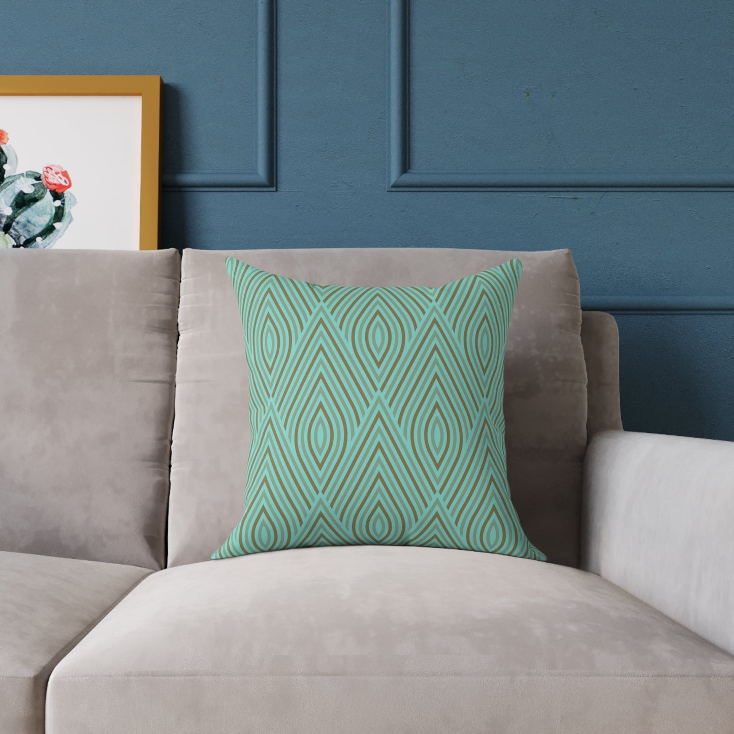 Teal Geometric Diamond Pattern Pillow | Square Poly Canvas Pillow