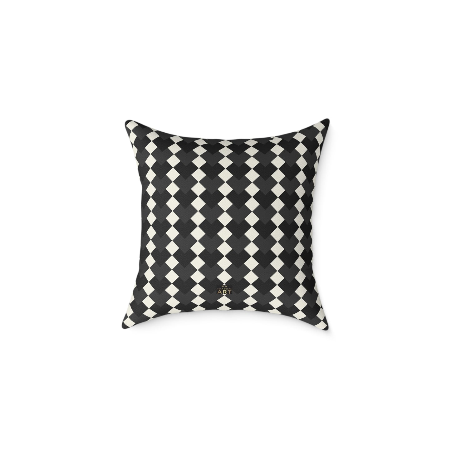 Black White Harlequin Diamond Pattern Pillow | Square Poly Canvas Pillow