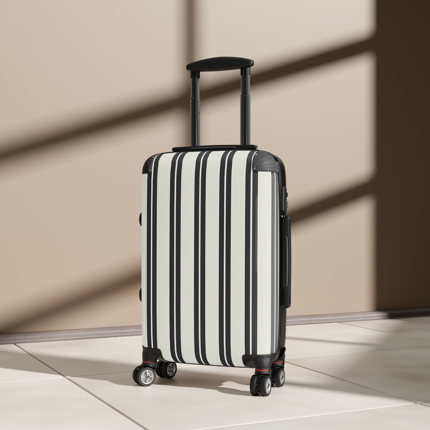 Black and White Vertical Stripes Suitcase | Hard Shell Carry-On Luggage