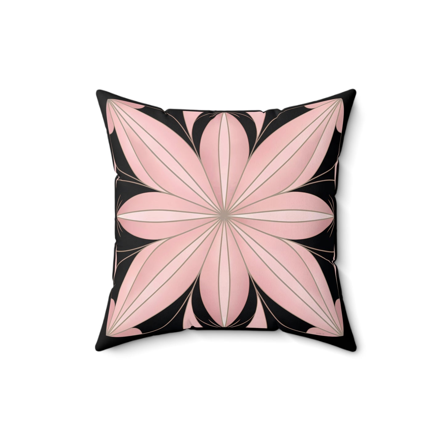 Art Deco Flower Square Pillow, Hollywood Regency Home Decor, Art Nouveau Style, Pink and Black Pillow, Throw Pillow