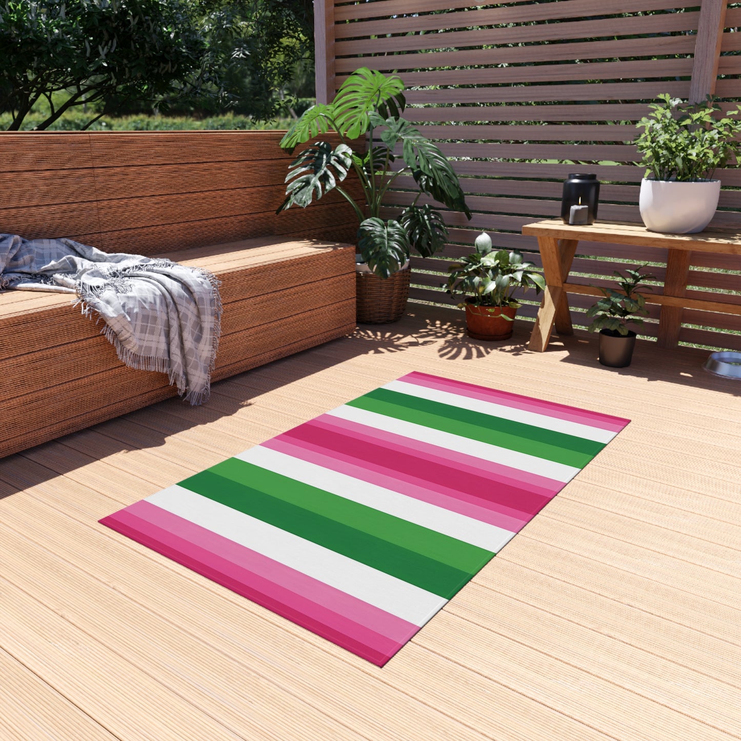 Pink Green Stripe Outdoor/IndoorRug | Striped Patio Mat