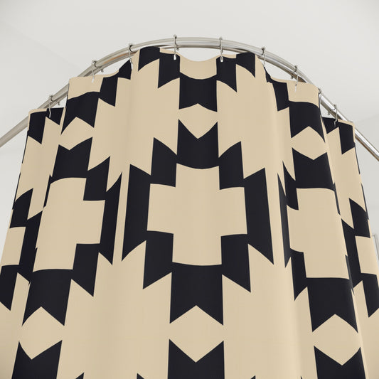 Southwestern Cross Geometric Shower Curtain | Aztec Pattern Beige Black