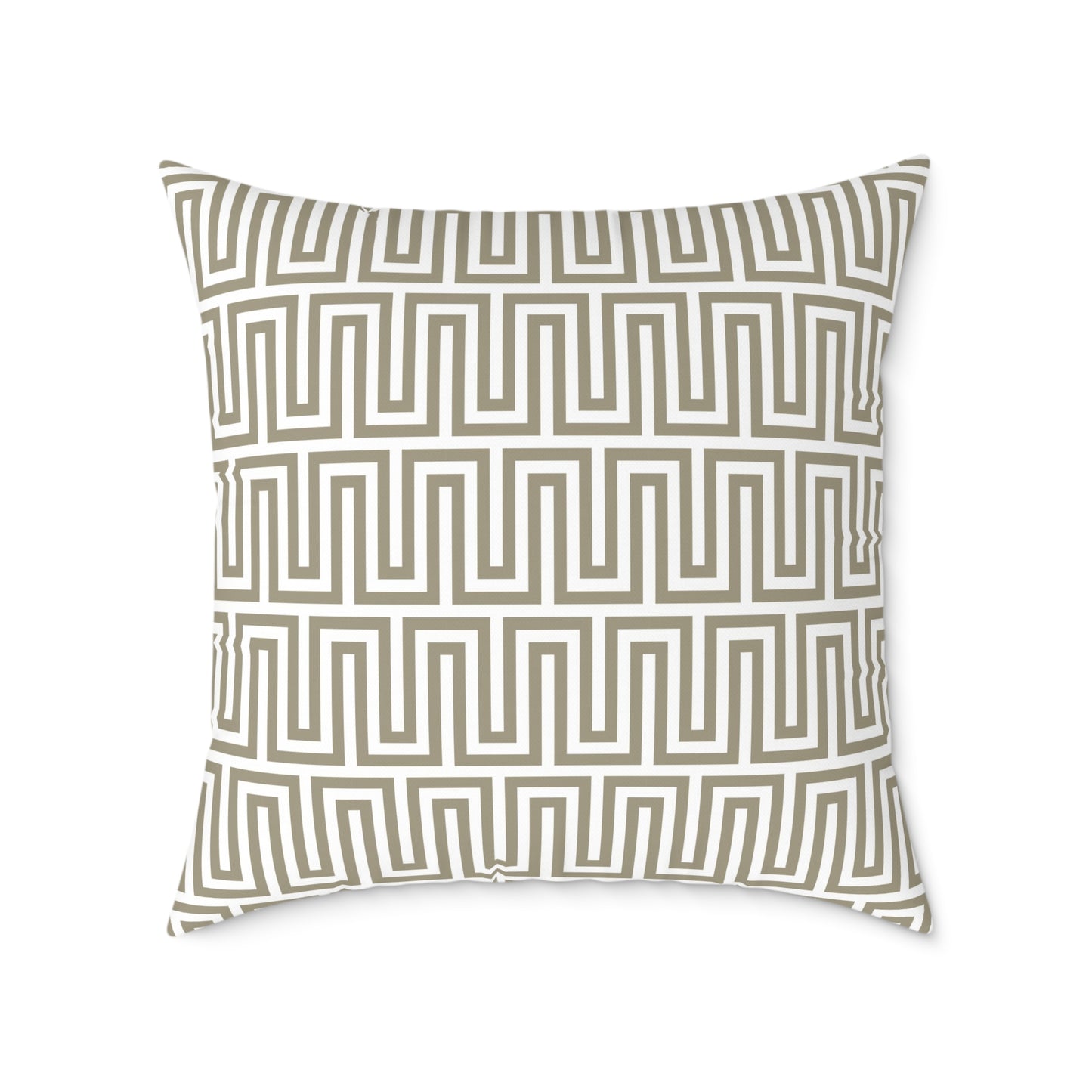 Tan White Greek Key Geometric Pattern Pillow | Square Poly Canvas Throw Pillow