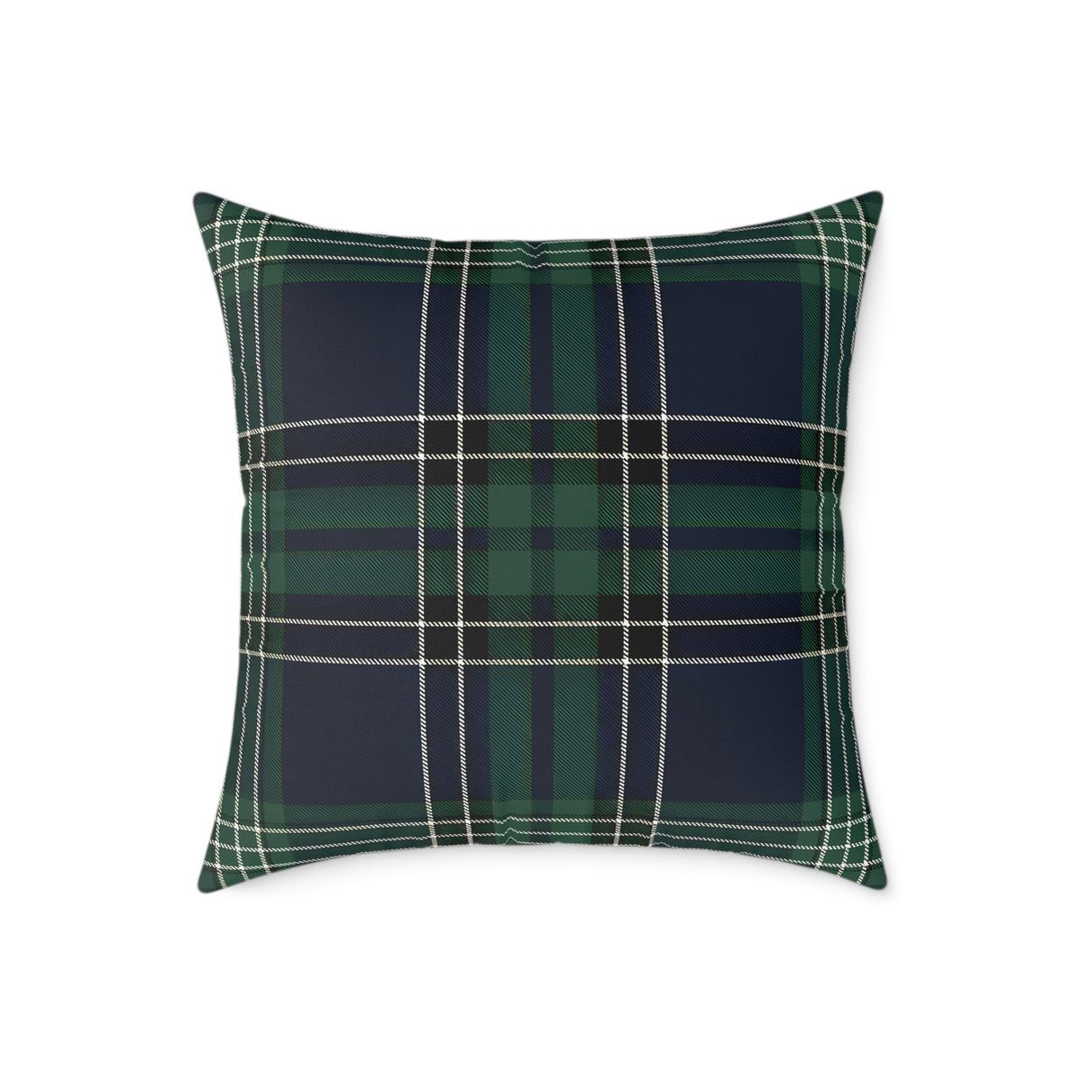 Green Navy White Tartan Plaid Square Poly Canvas Pillow | Woodland Plaid Throw Pillow