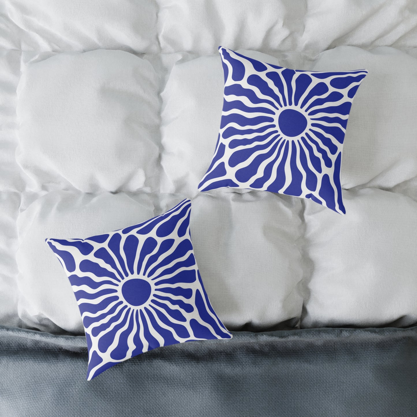Blue Radiant Sunburst Square Pillow | Boho Coastal Throw Pillow