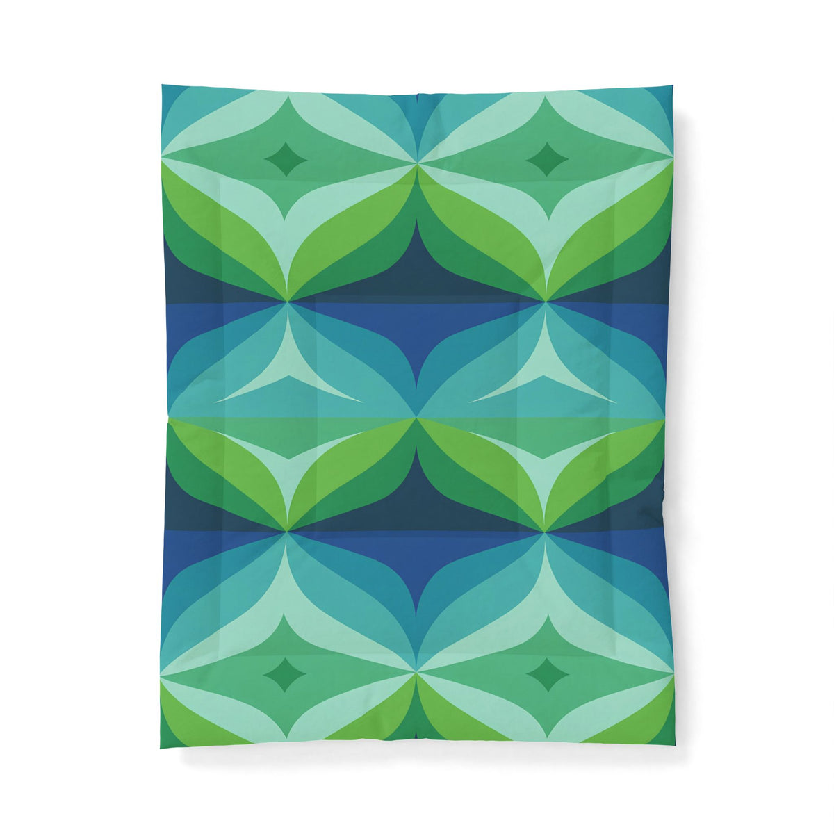 Geometric Green Blue Leaf Pattern Cotton Comforter | Mid Century Modern Bedding