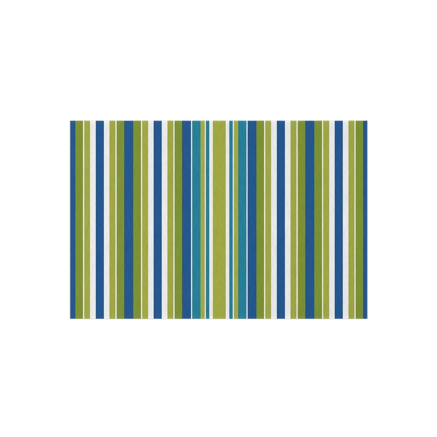 Blue Green White Stripe Outdoor/Indoor Rug | Patio Mat, Weather-Resistant