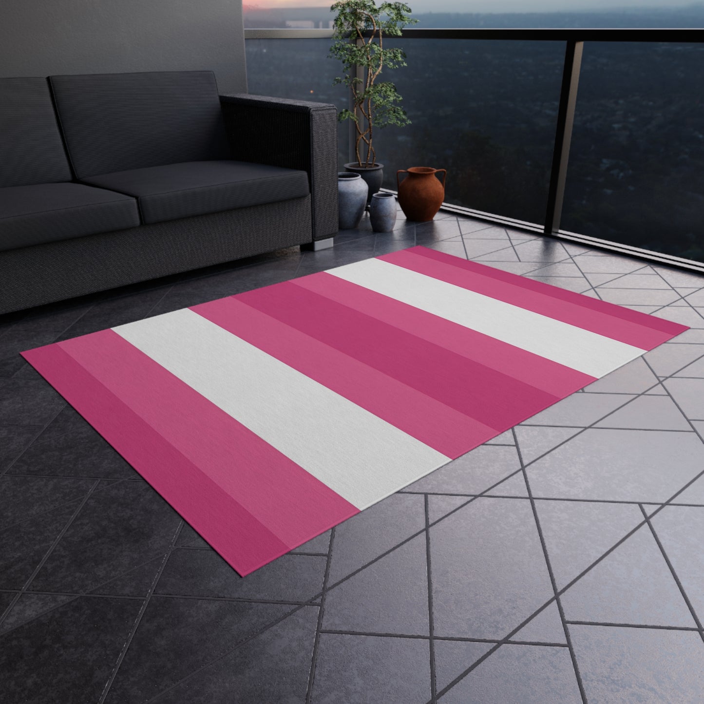 Pink White Striped Outdoor/Indoor Rug | Patio Mat