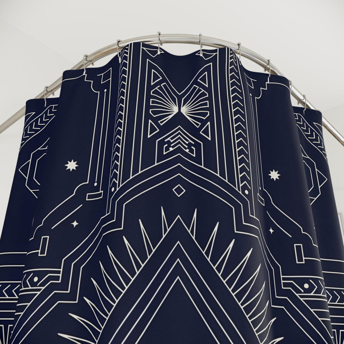 Art Deco Geometric Shower Curtain | Navy Diamond Pattern