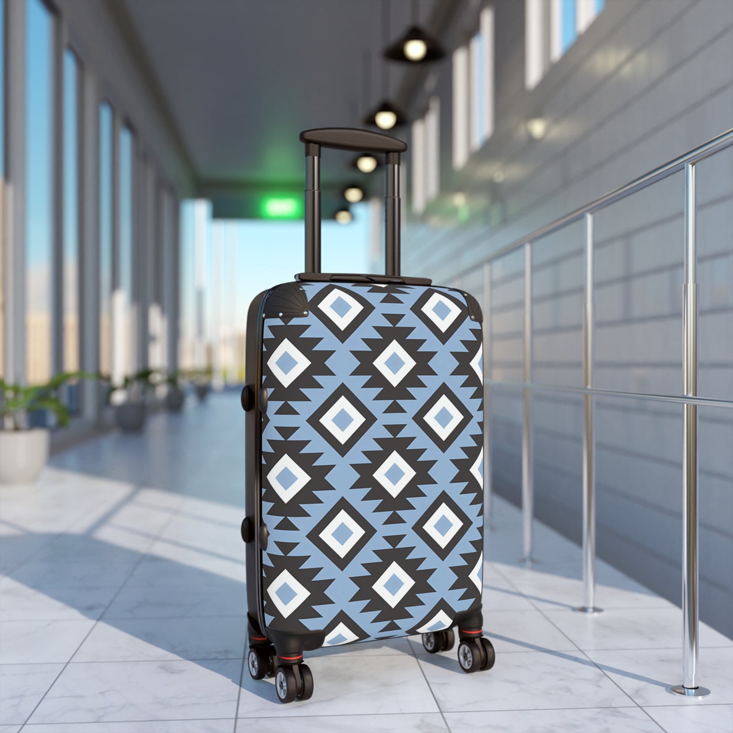 Southwestern Diamond Pattern Suitcase | Blue Aztec Luggage